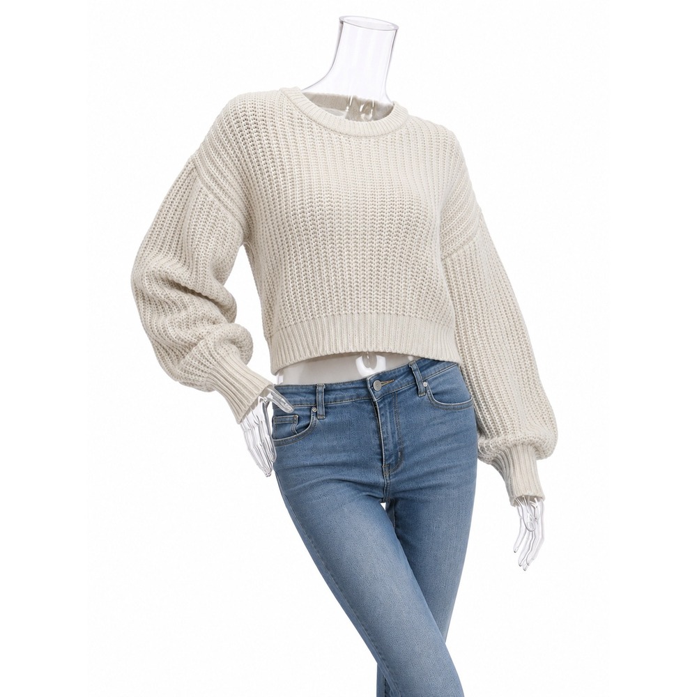 Zara cream/ecru chunky-knit balloon-sleeve sweater SKUW769